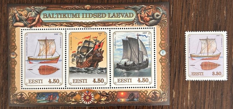 Estonia 1997 Baltic ships joint issue with Lithuania and Latvia stamp and block MNH - Image 1