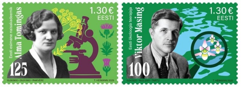 Estonia 2025 Scientists botanists Alma Tomingas Viktor Masing Flowers Orchids Set of 2 stamps MNH - Image 1