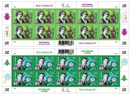 Estonia 2025 Scientists botanists Alma Tomingas Viktor Masing Flowers Orchids Set of 2 sheetlets MNH