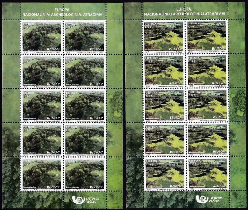 Lithuania 2025 Europa CEPT Archaeological mounds Set of 2 sheetlets MNH - Image 1