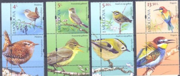 Moldova Moldavia 2025 Singing birds Set of 4 stamps with labels MNH