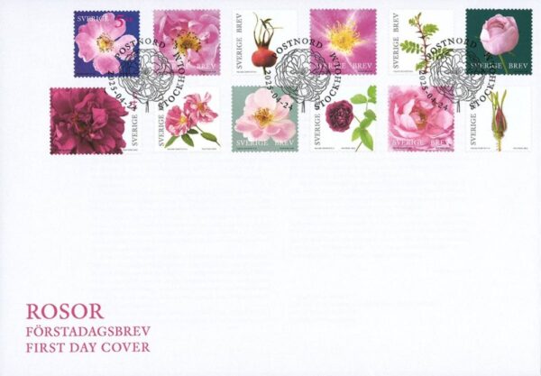 Sweden 2025 National Roses Full set of 12 stamps FDC