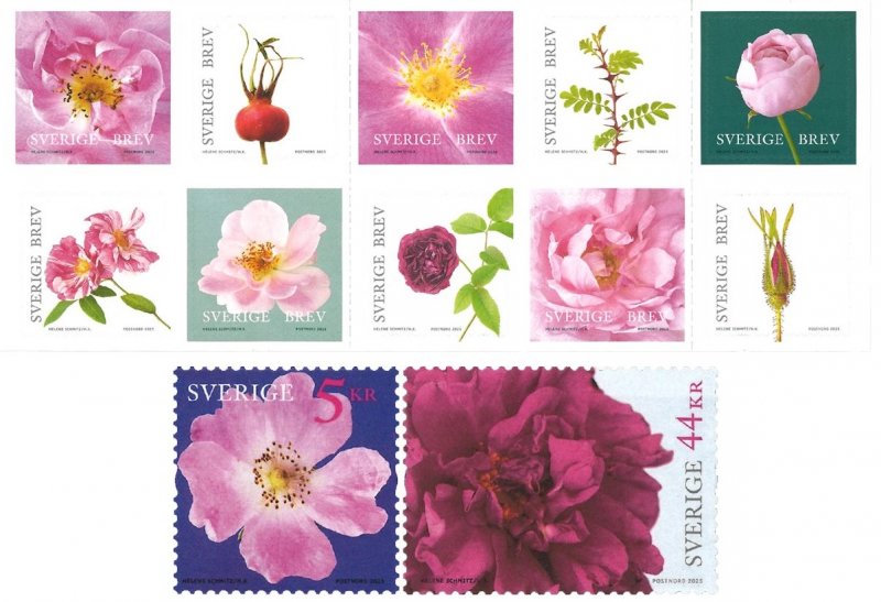 Sweden 2025 National Roses Full set of 12 stamps (2 stamps and booklet) MNH - Image 1