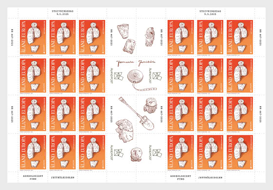 Aland islands Åland Finland 2025 Europa CEPT Archeology Sheetlet of 30 stamps and all labels MNH