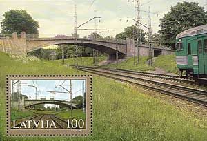 Latvia 2005 Bridge viaduct and train in Riga block MNH