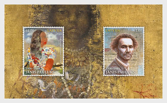 Latvia 2021 Janis Pauluks painter Set of 2 stamps in block MNH