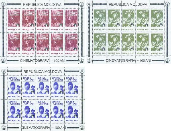 Moldova Moldavia 1995 100 ann of Cinema set of 3 sheetlets MNH