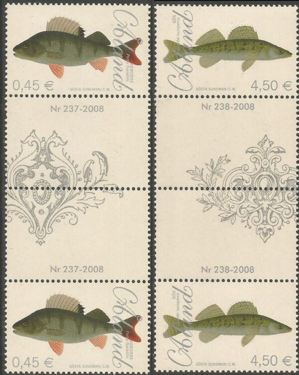 Aland islands Åland Finland 2008 Fishes Definitives Set of 2 gutter-pairs MNH