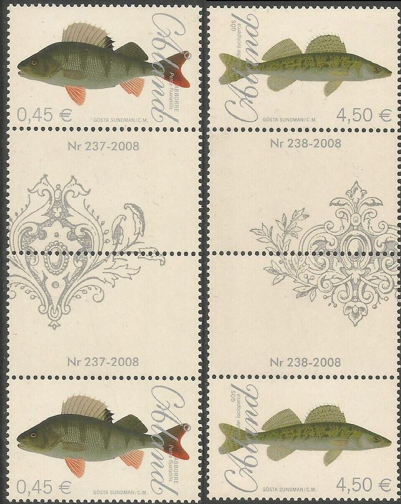 Aland islands Åland Finland 2008 Fishes Definitives Set of 2 gutter-pairs MNH - Image 1