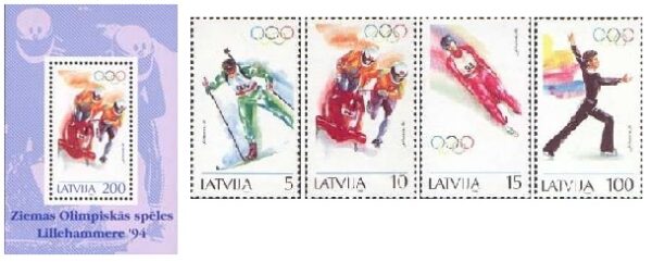 Latvia 1994 Olympic games in Lillehammer Olympics Set of 4 stamps and block MNH