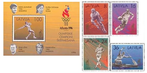 Latvia 1996 Olympic games in Atlanta Olympics Set of 4 stamps and block MNH