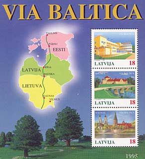 Latvia 1995 Via Baltica Motorway joint issue with Estonia and Lithuania Block MNH