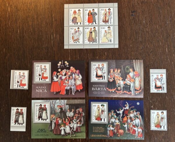 Latvia 1993 - 1998 National dresses Full sets of the 5 years all issues stamps and blocks MNH