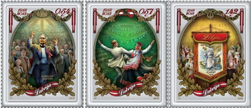 Latvia 2018 Independence 100 ann National Song and Dance Festival Set of 3 stamps MNH - Image 1