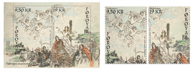 Faroe Islands Denmark 2017 Seven Swans A Fairy Tale by Hans Christian Andersen Set and block MNH - Image 1