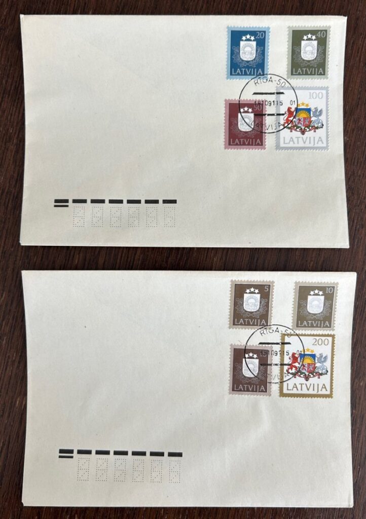 Latvia Lettland Lettonie 1991 Definitives First stamp set of Latvia after restoration of Independence set of 8 stamps FDC's