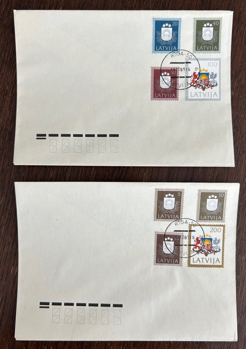 Latvia Lettland Lettonie 1991 Definitives First stamp set of Latvia after restoration of Independence set of 8 stamps FDC's - Image 1