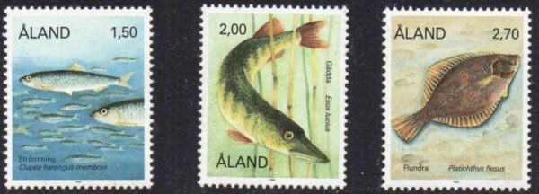 Aland Islands Åland Finland 1990 Fishes fishing Set of 3 stamps MNH