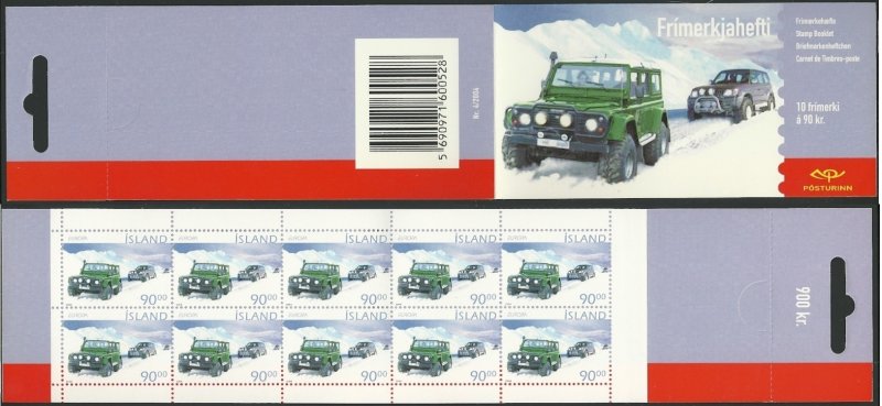 Iceland 2004 Europa CEPT Visit to ... Off-road tourism Cars Sheetlet in booklet MNH - Image 1