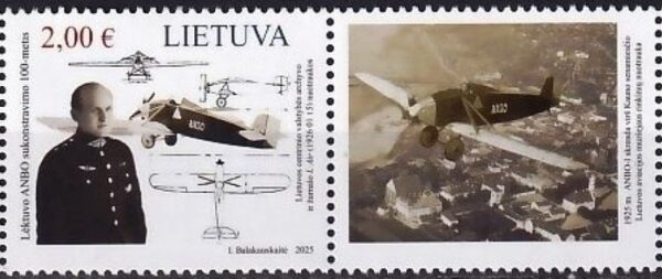 Lithuania 2025 Aviation history ANBO airplane 100 ann Stamp with label MNH