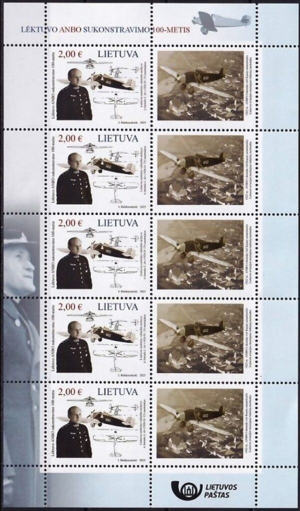 Lithuania 2025 Aviation history ANBO airplane 100 ann Sheetlet MNH