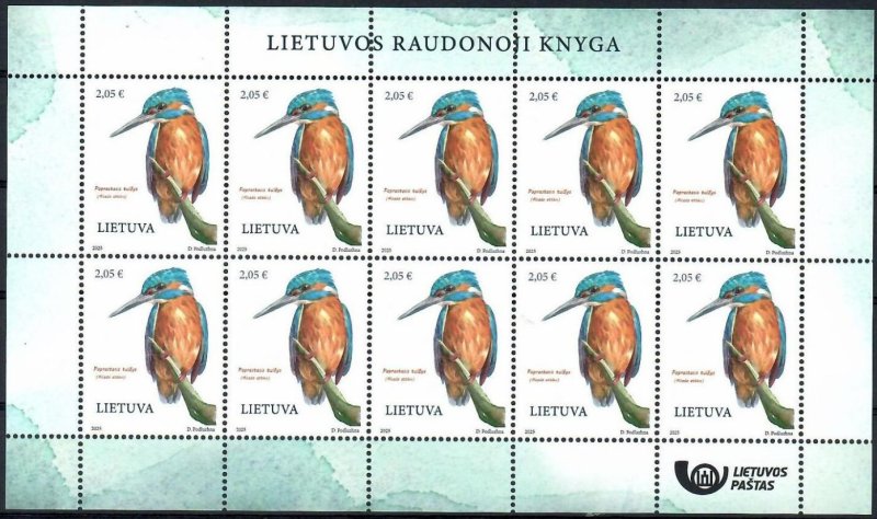 Lithuania 2025 Rare birds Kingfisher Alcedo atthis Sheetlet MNH - Image 1