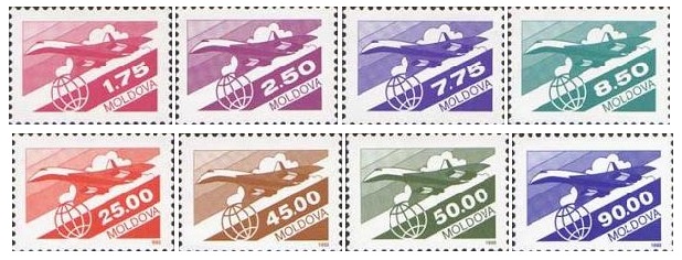 Moldova Moldavia 1992 - 1993 Definitives Airmail Airplanes Concorde Full set of 8 stamps MNH - Image 1