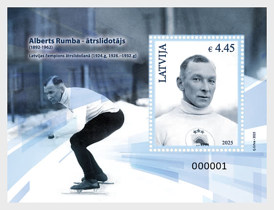 Latvia 2025 Alberts Rumba Sport legend Chamonix 1924 and St. Moritz 1928 Olympics Block MNH
