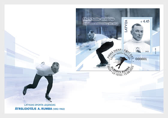 Latvia 2025 Alberts Rumba Sport legend Chamonix 1924 and St. Moritz 1928 Olympics Block FDC