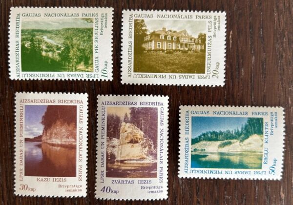 Latvia 1988 Gauja National Park Soviet occupation period RARE Set of 5 stamps of voluntary contributions MNH