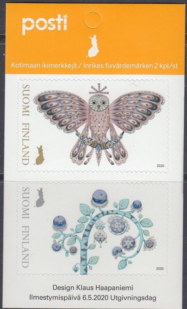 Finland 2020 Enchanted Forest Jewelry Owl Blueberry Posti Set of 2 stamps in block MNH