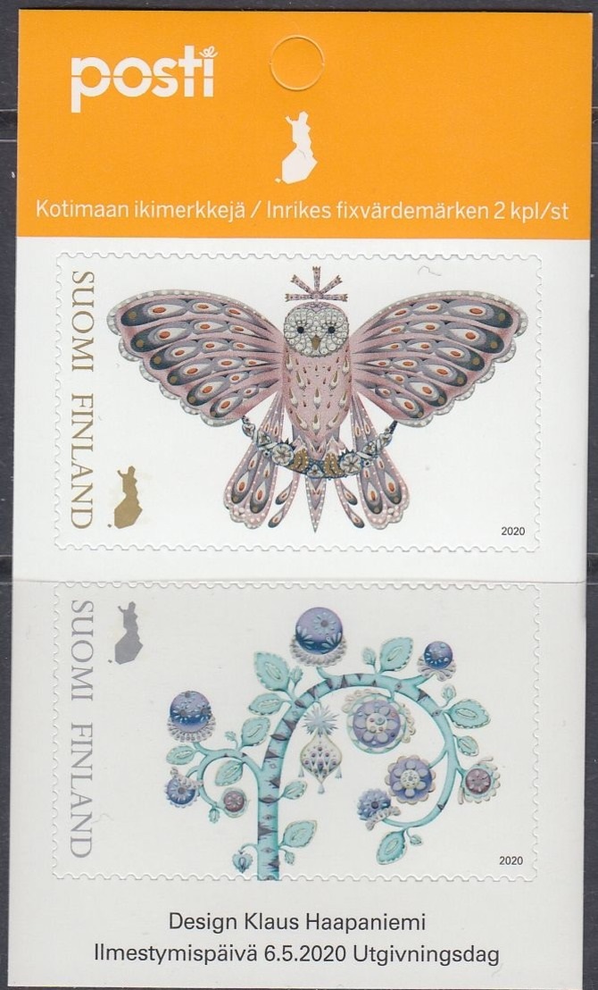 Finland 2020 Enchanted Forest Jewelry Owl Blueberry Posti Set of 2 stamps in block MNH - Image 1