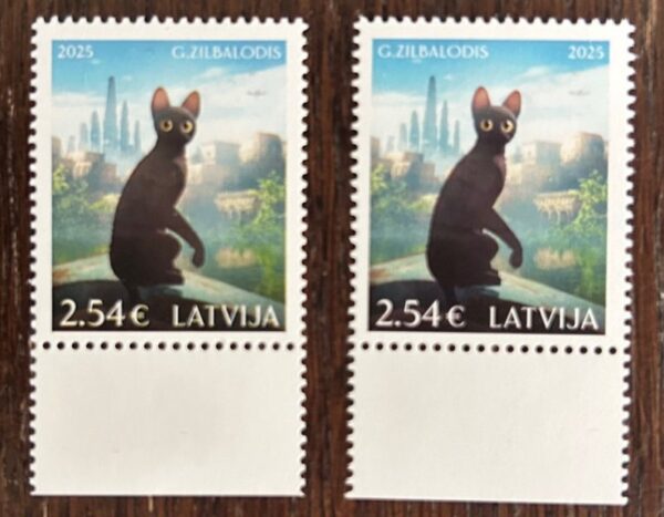 Latvia 2025 Animated film Flow Cat Stamp RARE set of both types of stamps MNH