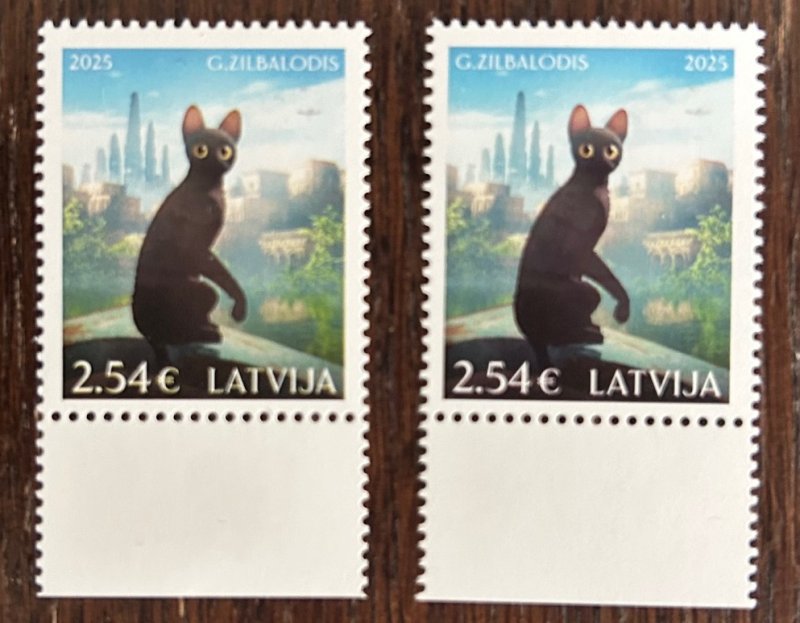 Latvia 2025 Animated film Flow Cat Stamp RARE set of both types of stamps MNH - Image 1