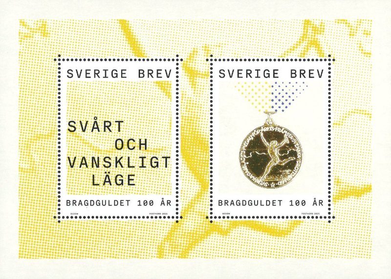 Sweden 2025 Bragdguldet National sport awards 100 ann Set of 2 stamps in block MNH - Image 1