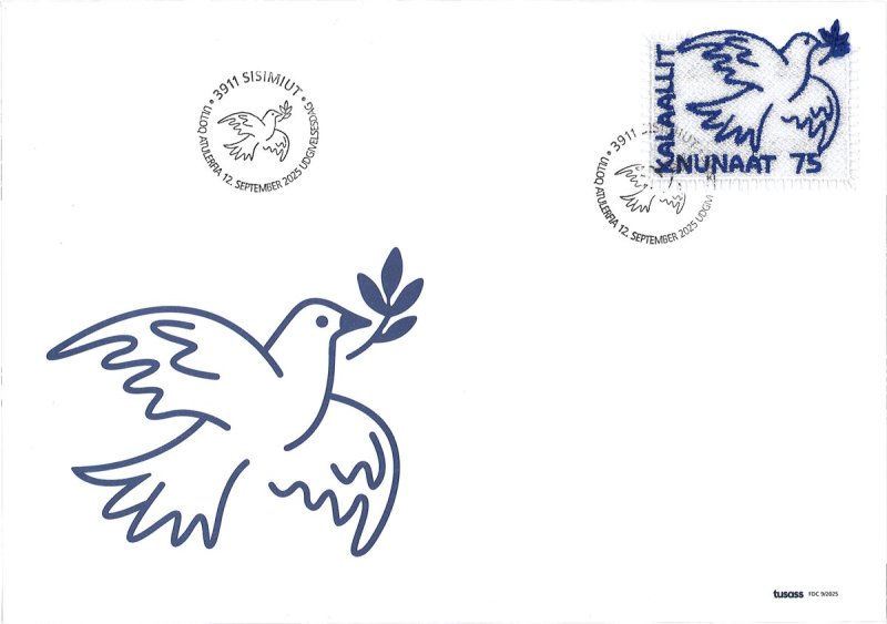 Greenland Denmark 2025 The dove of peace Joint issue stamp FDC - Image 1