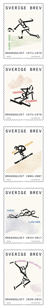 Sweden 2025 Bragdguldet National sport awards 100 ann Set of 5 stamps in strip MNH