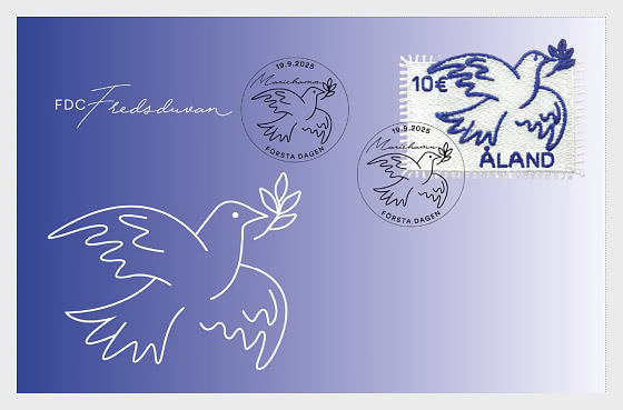 Aland Finland 2025 The dove of peace Joint issue special stamp FDC