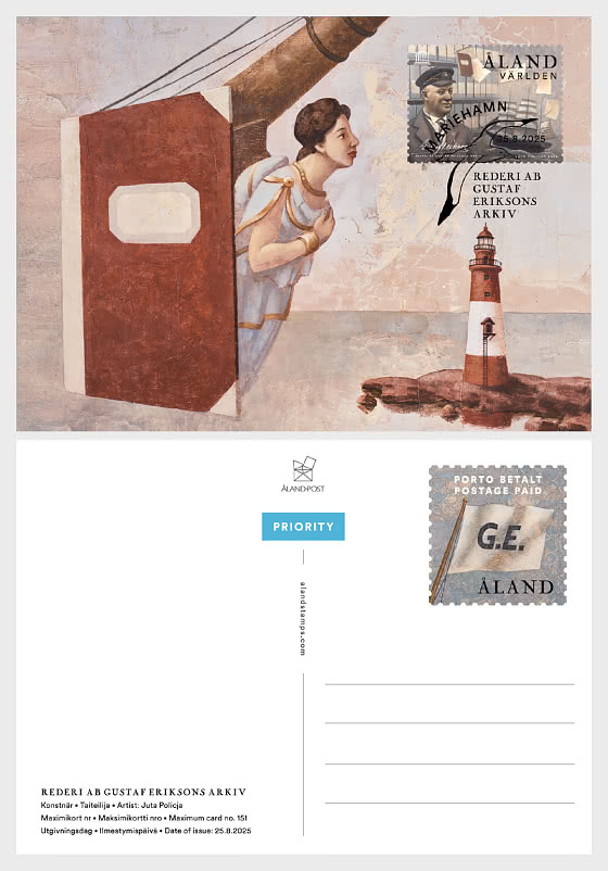Aland Finland 2025 Gustaf Erikson Shipping Company Archives Lighthouse Maxicard on Stationary Postcard