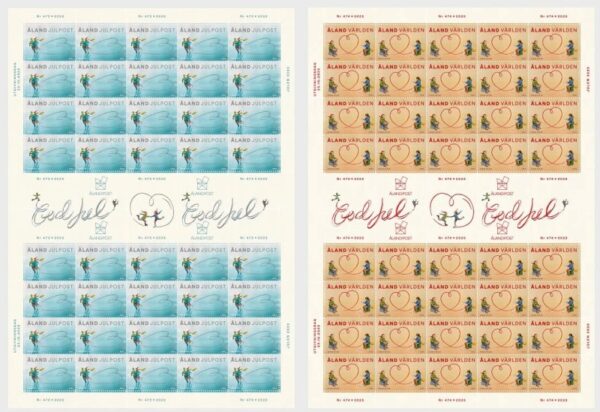 Aland Finland 2025 Christmas Set of 2 sheetlets with types labels MNH