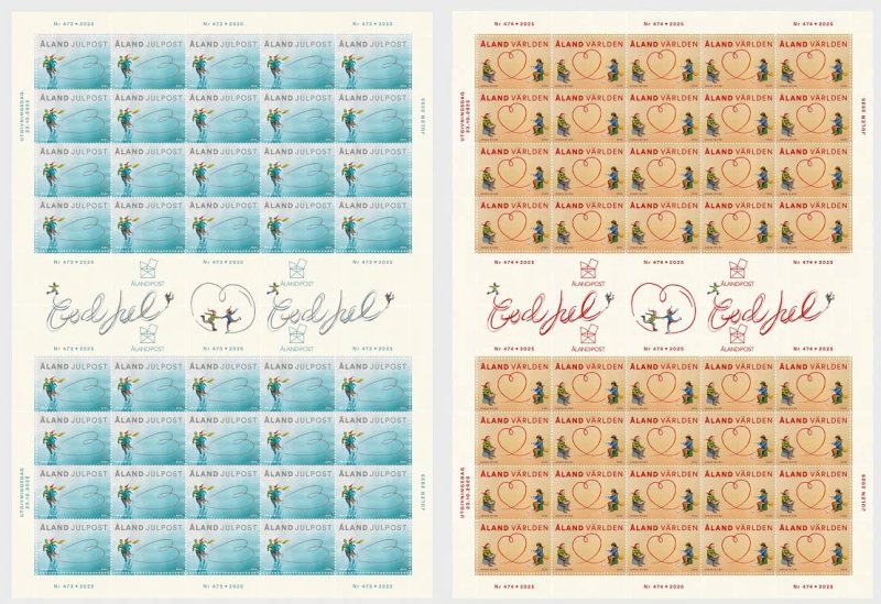 Aland Finland 2025 Christmas Set of 2 sheetlets with types labels MNH - Image 1