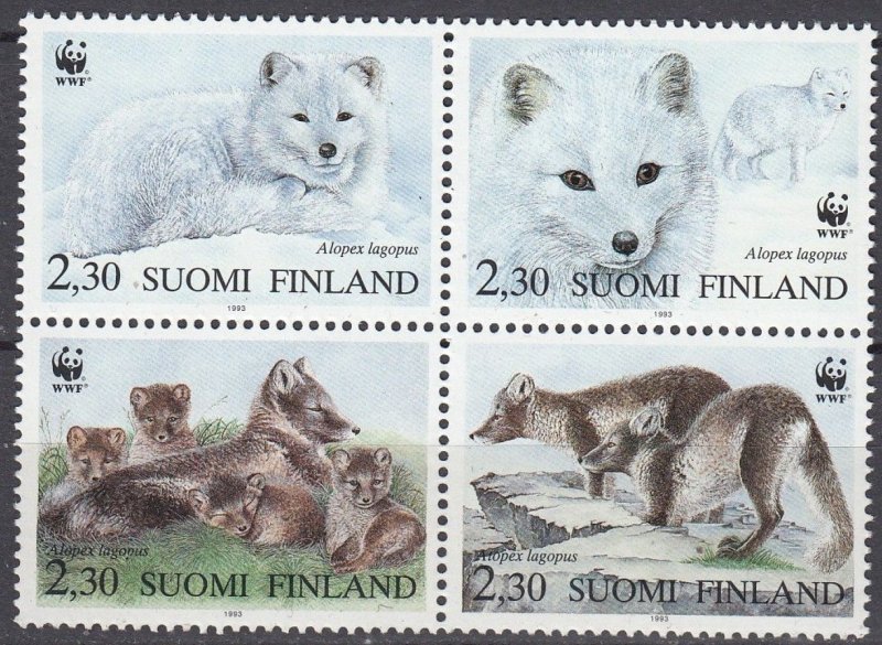 Finland 1993 WWF Artic fox Set of 4 stamps in block 2x2 MNH - Image 1