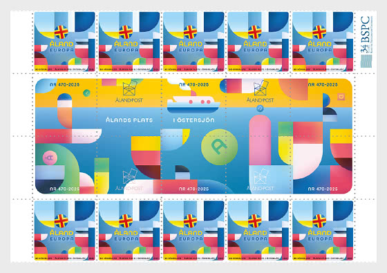 Aland Finland 2025 Aland’s Position In The Baltic Sea Block of 10 stamps and all labels MNH