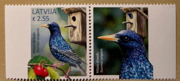 Latvia 2025 Bird common starling Limited edition stamp type II with label MNH