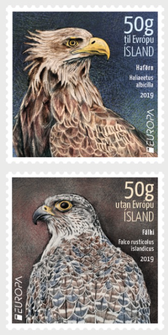Iceland Island Istande 2019 Europa CEPT Rare birds of prey Set of 2 stamps MNH
