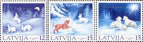 Latvia Lettland Lettonie 2001 Christmas mammals Set of 3 stamps MNH