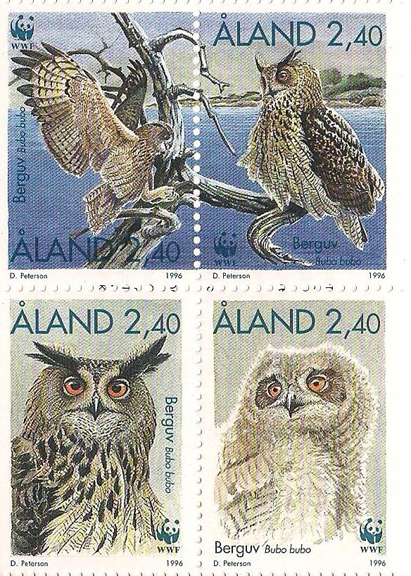 Aland Islands Åland Finland 1996 WWF sea owls Set of 4 stamps in block 2x2 MNH