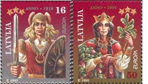 Latvia 1995 Europa CEPT Independence 1918 and 1991 Set of 2 stamps MNH
