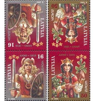 Latvia 1995 Europa CEPT Independence 1918 and 1991 Set of 2 tete-beshes MNH