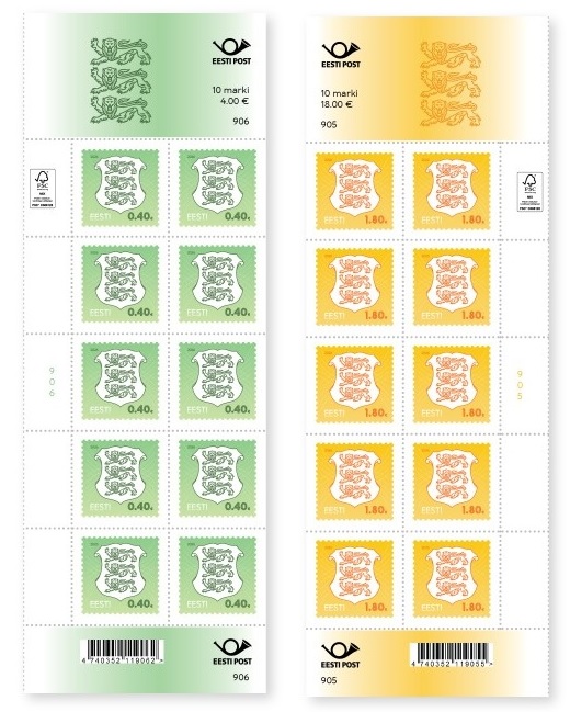 Estonia 2026 Definitives Coat of Arms 0.40; 1.80 Set of 2 sheetlets MNH